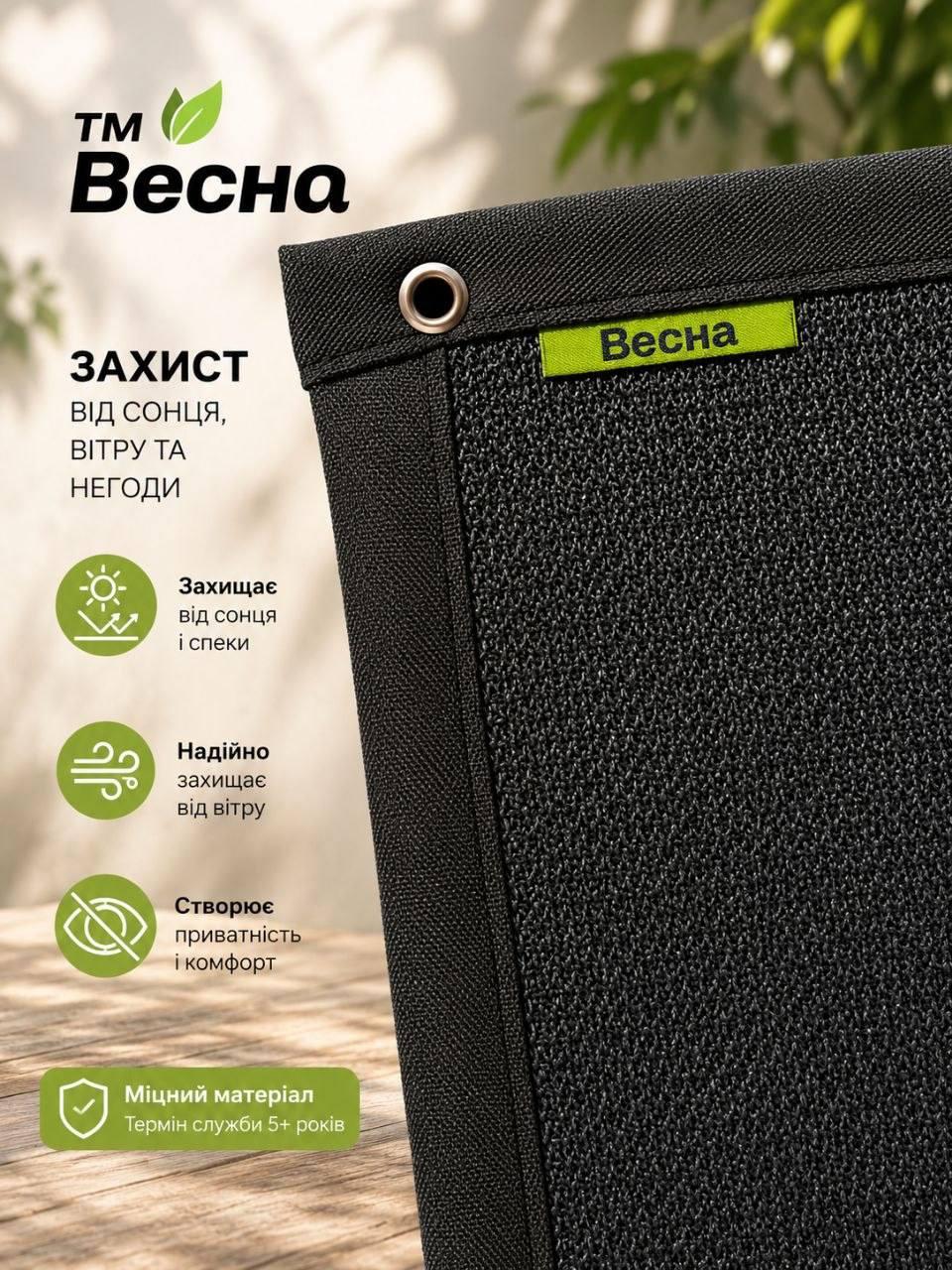 Затіняюча сітка 1,5х5м 130гр\м2 95% графіт\чорна Весна
